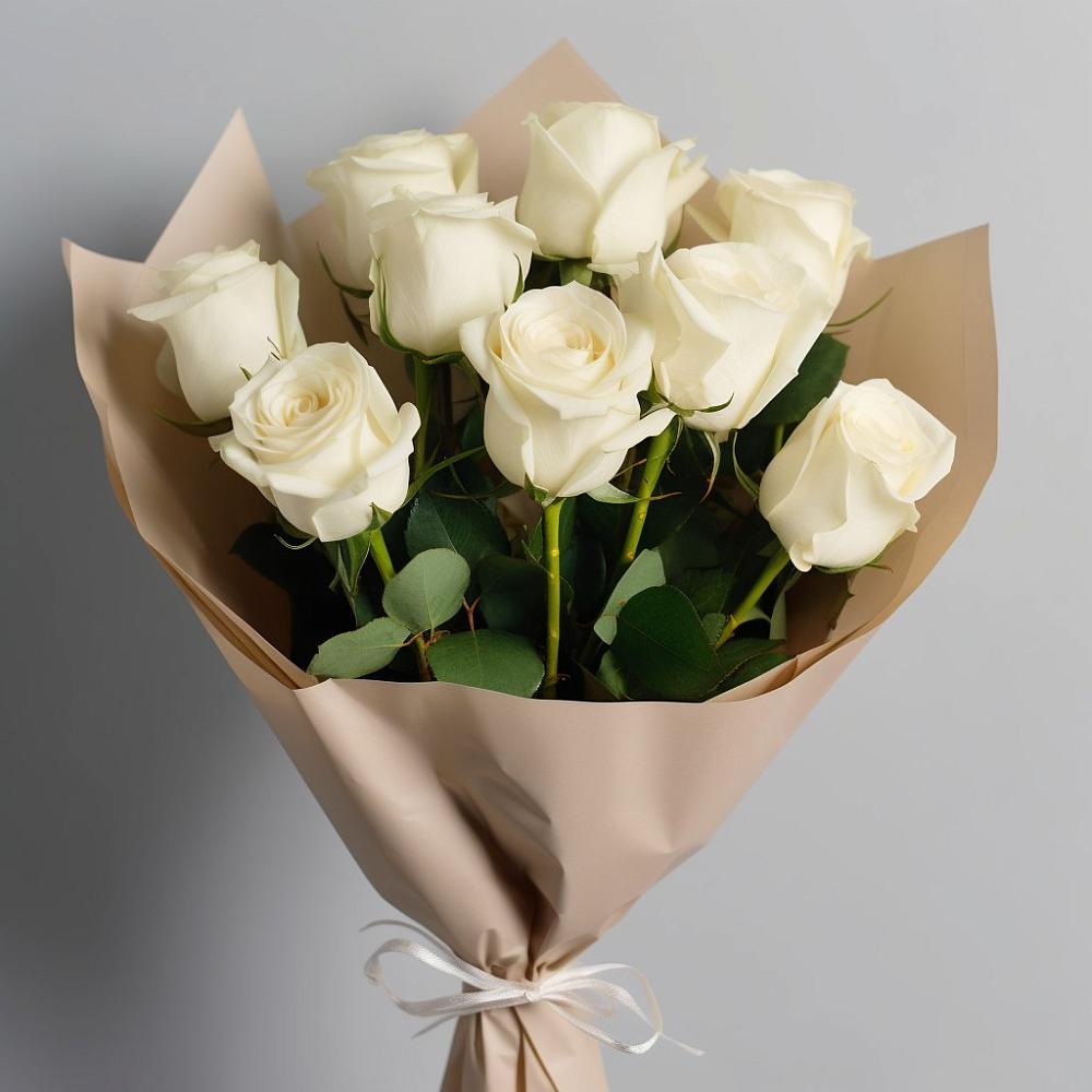 Букет 9 Белых роз Эдлесс Лав в Опочке