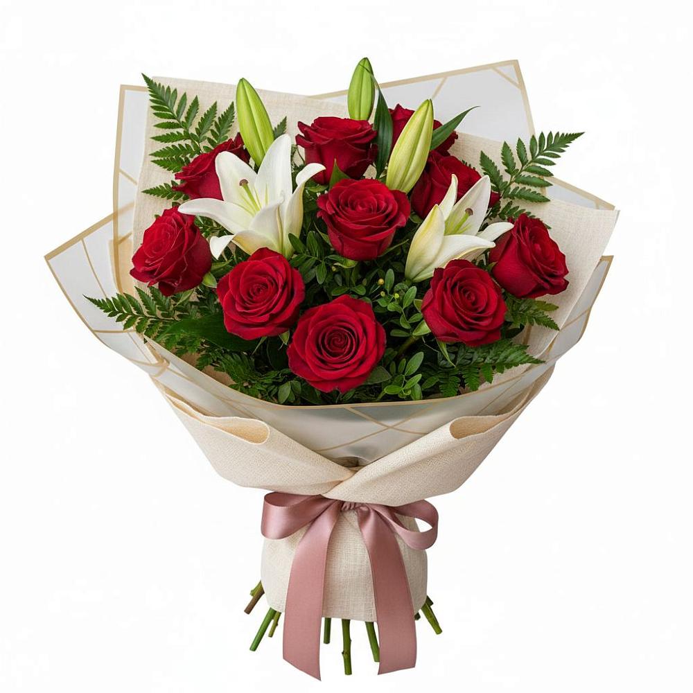 Букет цветов из: Лилии и Розы в Опочке