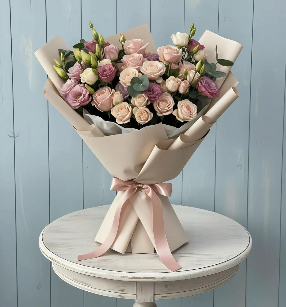 Букет цветов из: Розы и Лизиантусы в Опочке