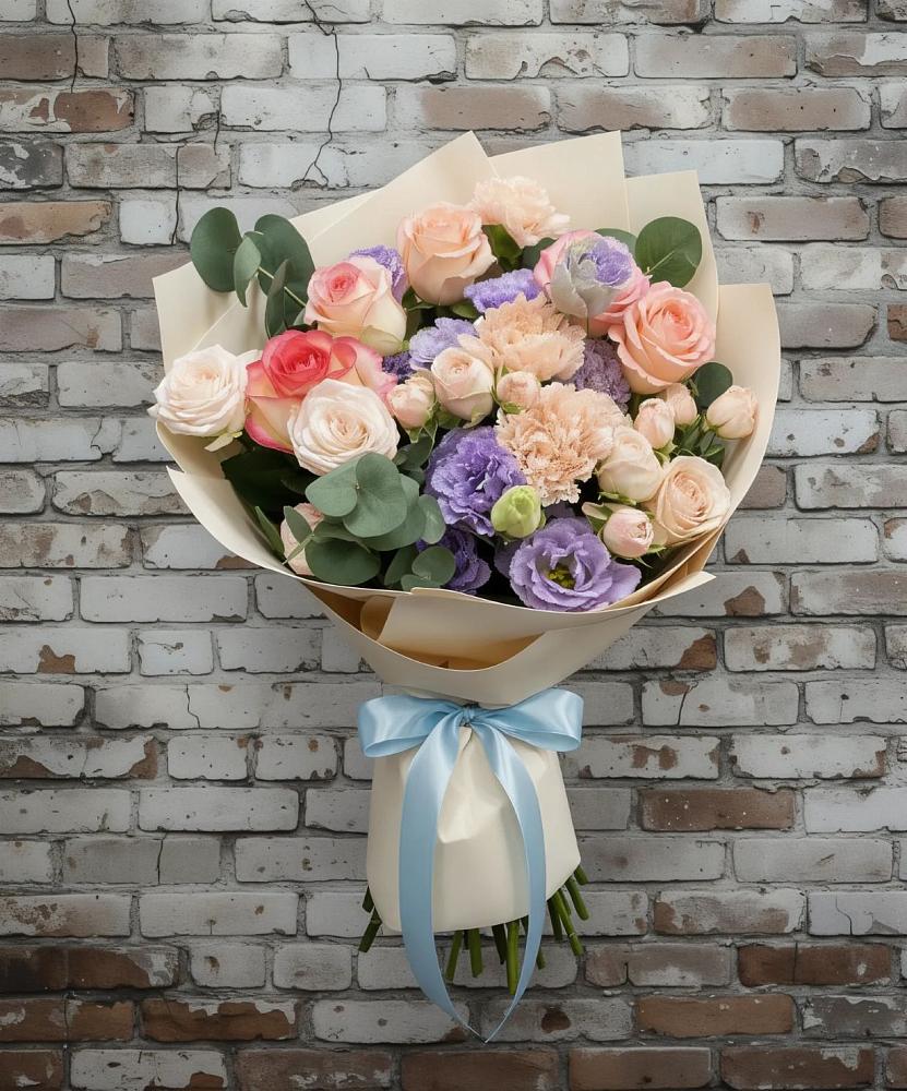 Букет цветов из: Розы, Лизиантусы и Гвоздики в Опочке