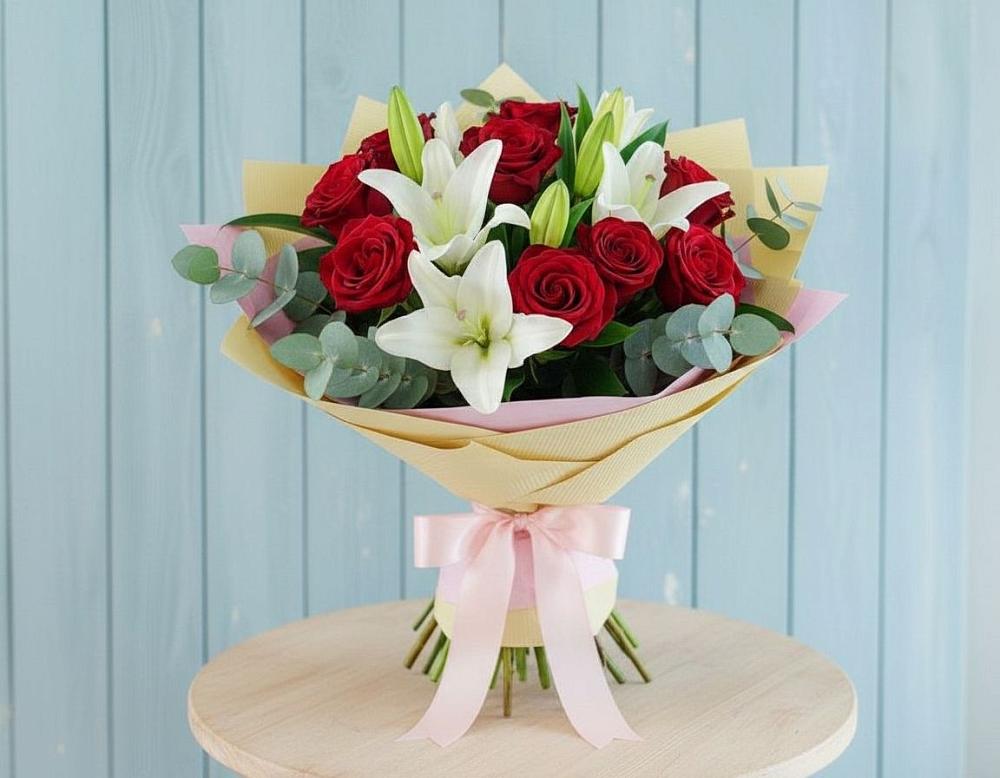 Букет цветов из: Лилии и Розы в Опочке